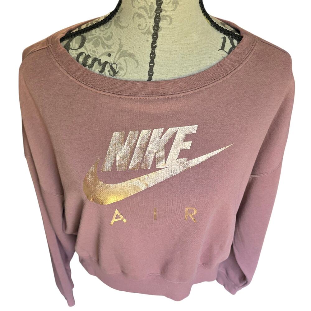 Nike Air Cropped Crewneck Zip Back Sweatshirt Rose Rust Pink Size Large